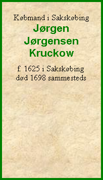 Tekstboks: Kbmand i SakskbingJrgen JrgensenKruckowf. 1625 i Sakskbingdd 1698 sammesteds