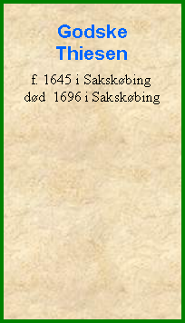 Tekstboks: Godske Thiesenf. 1645 i Sakskbingdd  1696 i Sakskbing