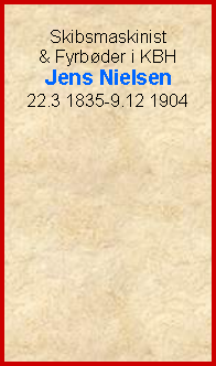 Tekstboks: Skibsmaskinist& Fyrbder i KBHJens Nielsen22.3 1835-9.12 1904