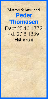 Tekstboks: Matros & husmandPederThomasenDbt 25.10 1772- d. 27.8 1839Hjerup
