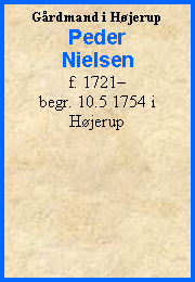 Tekstboks: Grdmand i HjerupPeder Nielsenf. 1721 begr. 10.5 1754 i Hjerup
